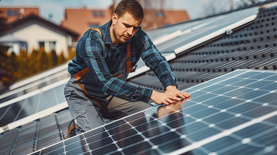 Professional roofer inspecting shingles and structural integrity before solar panel installation, highlighting common roofing issues that need addressing for successful solar projects